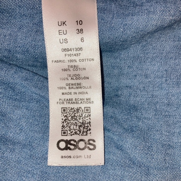 ASOS denim women’s size 6 light Blue Ruffled Peplum Jean Blouse - Picture 6 of 16